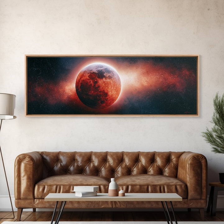 Lunar Eclipse in Deep Red Tones Framed Canvas Print, Space Art, Wall Art, Spa Decor, Fine Art, Serenity, Wall Art Prints, SAR-3x1-27