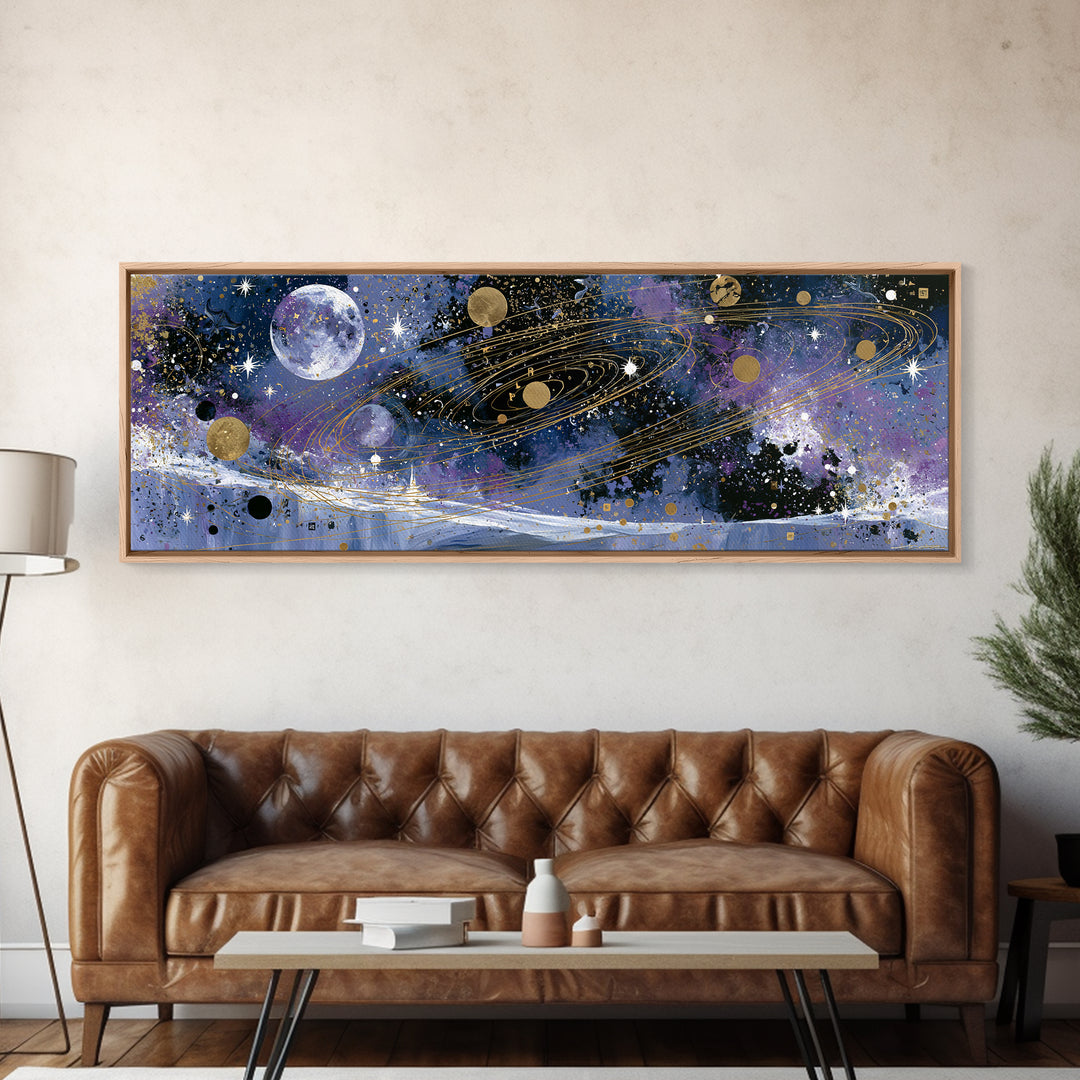 Alien Moonrise over Icy Cliffs Canvas Print, Space Art, Large Wall Art, Spa Decor, Fine Art, Serenity, Minimalist Wall Art, SAR-3x1-38