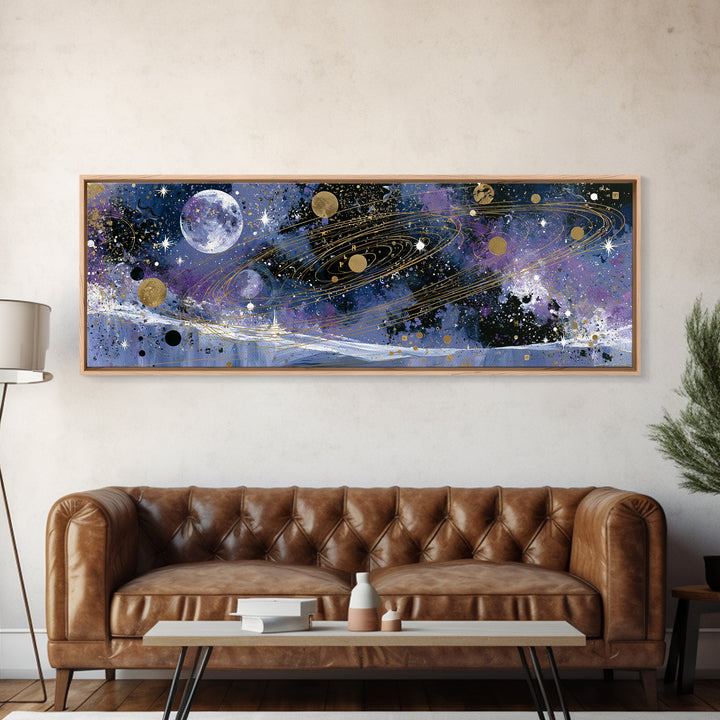 Alien Moonrise over Icy Cliffs Canvas Print, Space Art, Large Wall Art, Spa Decor, Fine Art, Serenity, Minimalist Wall Art, SAR-3x1-38