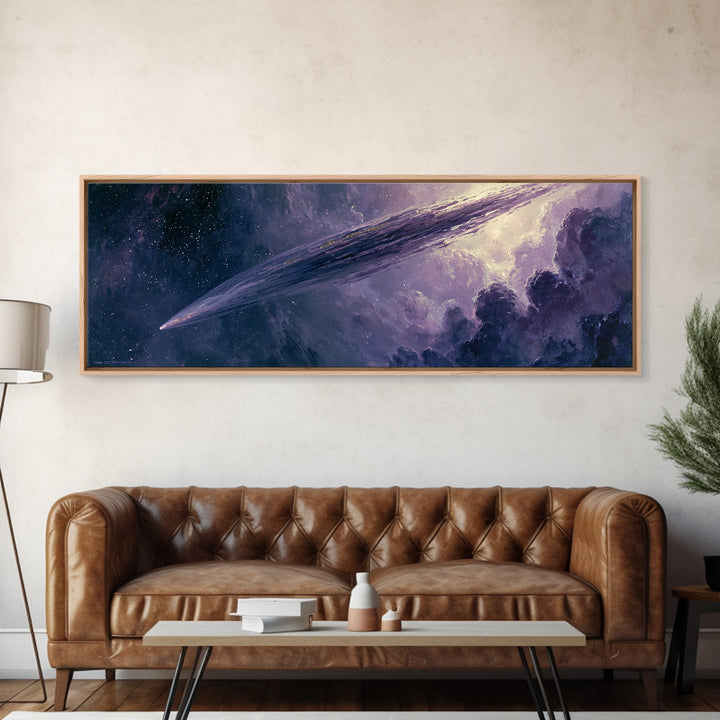 Comet Streaking Through Violet Darkness Canvas Print, Space Art, Living Room Wall Art, Spa Decor, Fine Art, Serenity, SAR-3x1-46