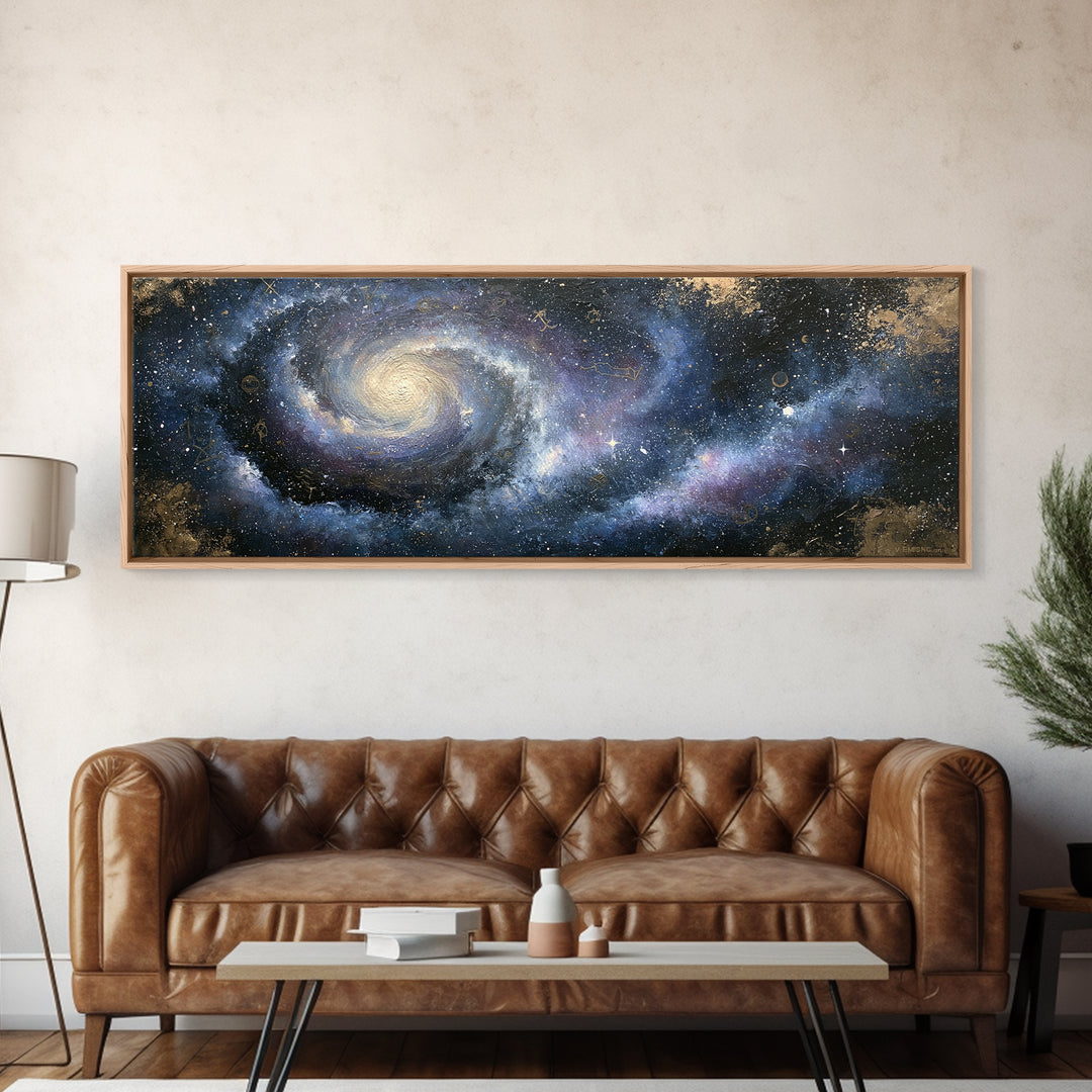 Galaxy Spiral in Jewel Tone Paint Framed Canvas Print, Space Art, Luxury Decor, Spa Decor, Fine Art, Serenity, Room Decor, SAR-3x1-7