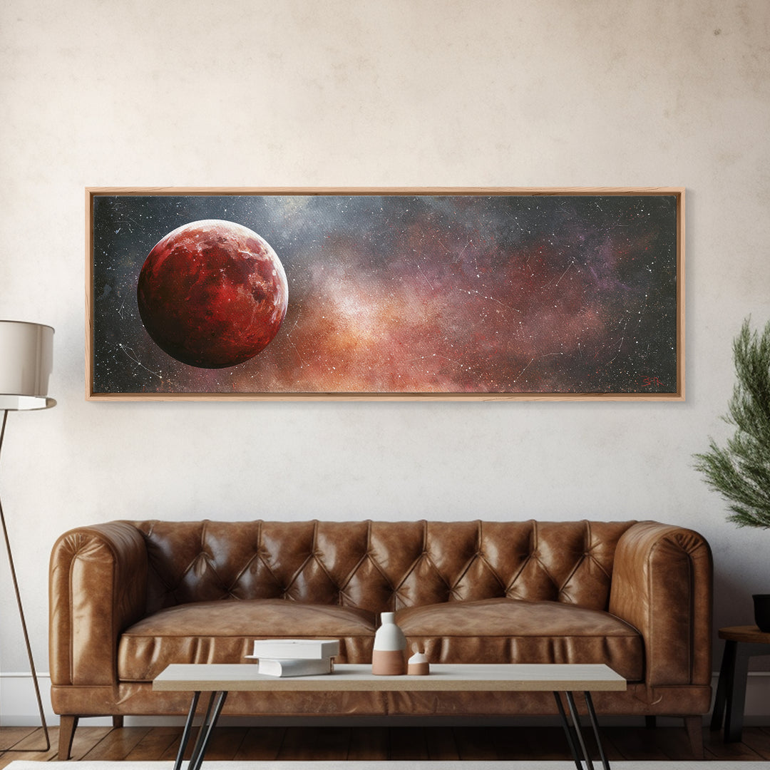 Lunar Eclipse in Deep Red Tones Canvas Print, Space Art, Large Wall Art, Spa Decor, Fine Art, Serenity, Minimalist Wall Art, SAR-3x1-75