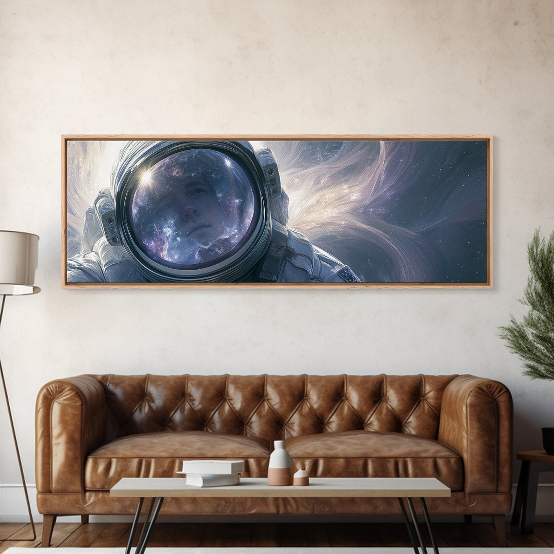 Astronaut Helmet Reflecting a Nebula Canvas Print, Space Art, Painting, Spa Decor, Fine Art, Serenity, Canvas Wall Art, SAR-3x1-80
