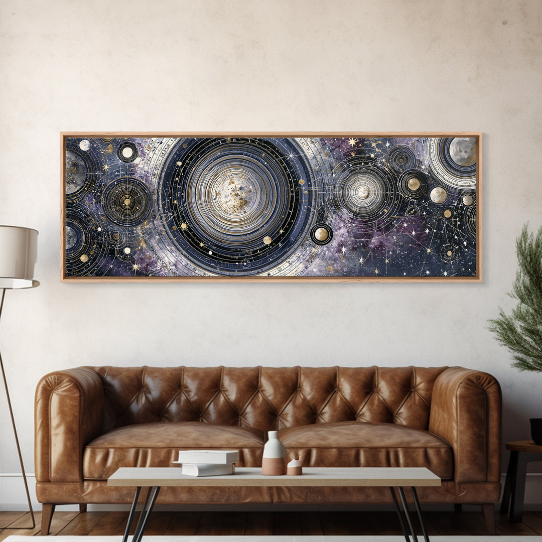 Solar System Arrangement Canvas Print, Space Art, Spa Decor, Oil Painting, Serenity, Abstract Wall Art, Modern Wall Art, SAR-3x1-92