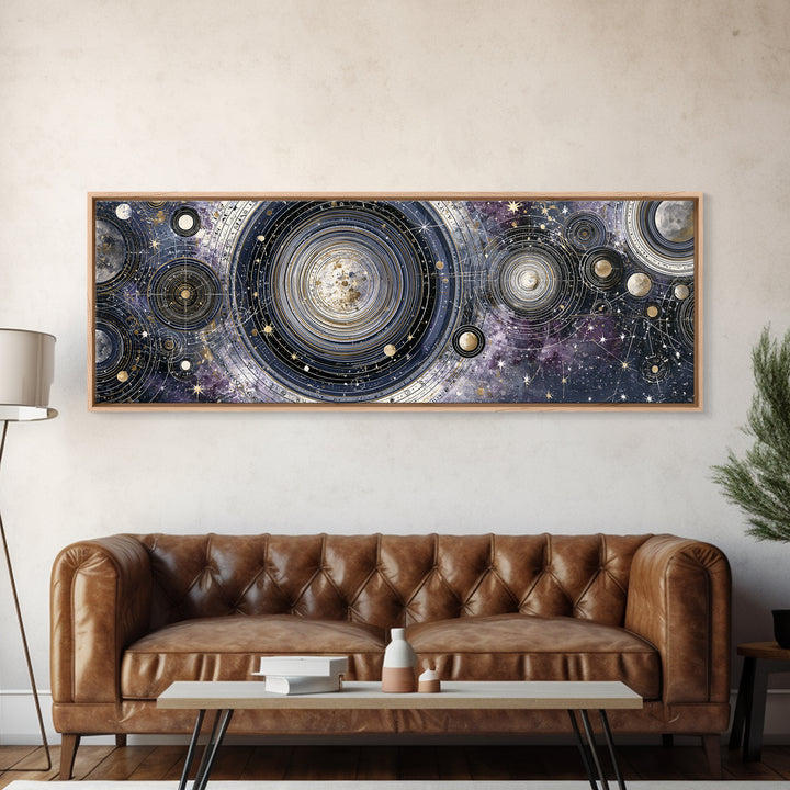 Solar System Arrangement Canvas Print, Space Art, Spa Decor, Oil Painting, Serenity, Abstract Wall Art, Modern Wall Art, SAR-3x1-92