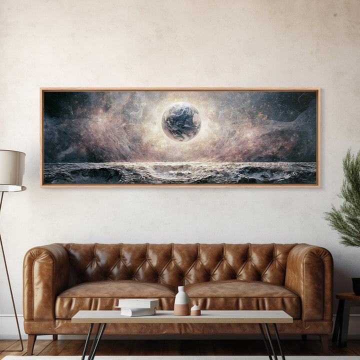 Moon Surface with Earth Hanging Above Canvas Print, Space Art, Home Decor, Spa Decor, Fine Art, Serenity, Wall Art Prints, SAR-3x1-93
