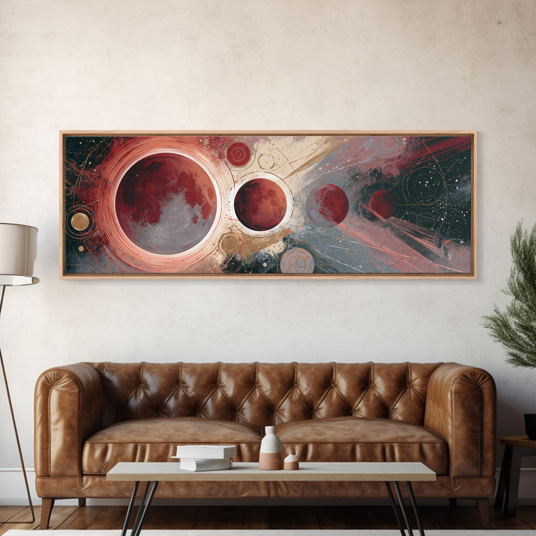 Lunar Eclipse in Deep Red Tones Framed Canvas Print, Space Art, Canvas Wall Art, Spa Decor, Fine Art, Serenity, Gallery Decor, SAR-3x1-99