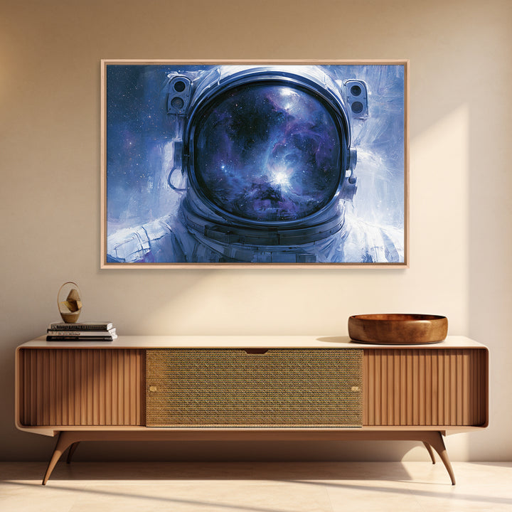Astronaut Helmet Reflecting a Nebula Framed Canvas Print, Space Art, Fine Art Print, Spa Decor, Fine Art, Serenity, Wall Decor, SAR-3x2-20