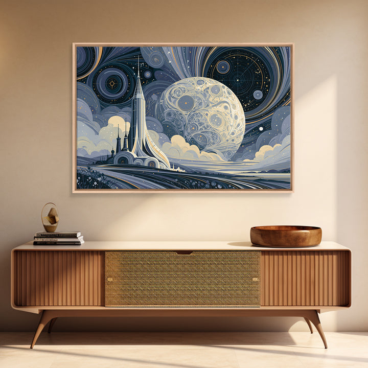 Retro Space Poster Framed Canvas Print, Space Art, Fine Art Print, Spa Decor, Fine Art, Serenity, Wall Decor, Painting, SAR-3x2-25