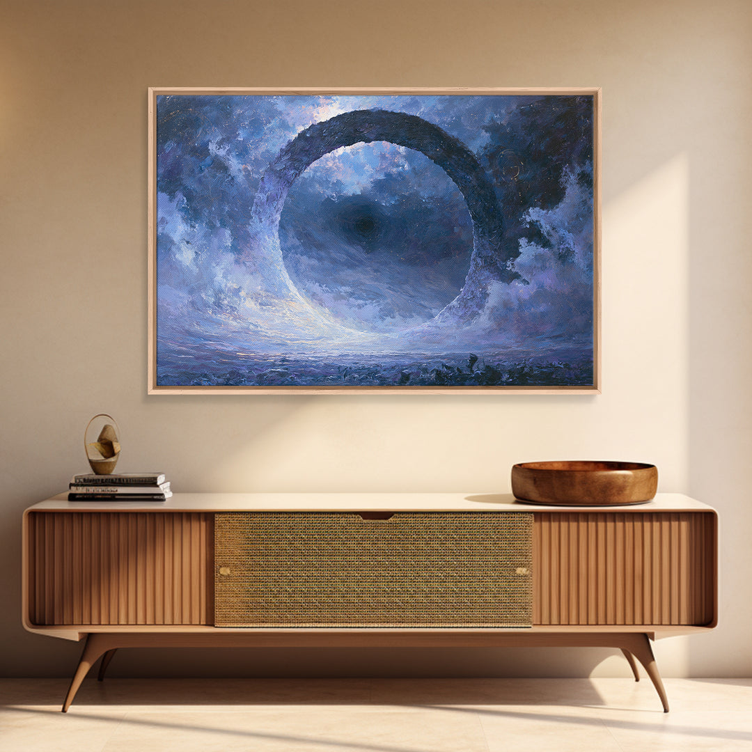 Black Hole with Radiant Accretion Ring Framed Canvas Print, Space Art, Room Decor, Spa Decor, Fine Art, Serenity, Printable Art, SAR-3x2-35