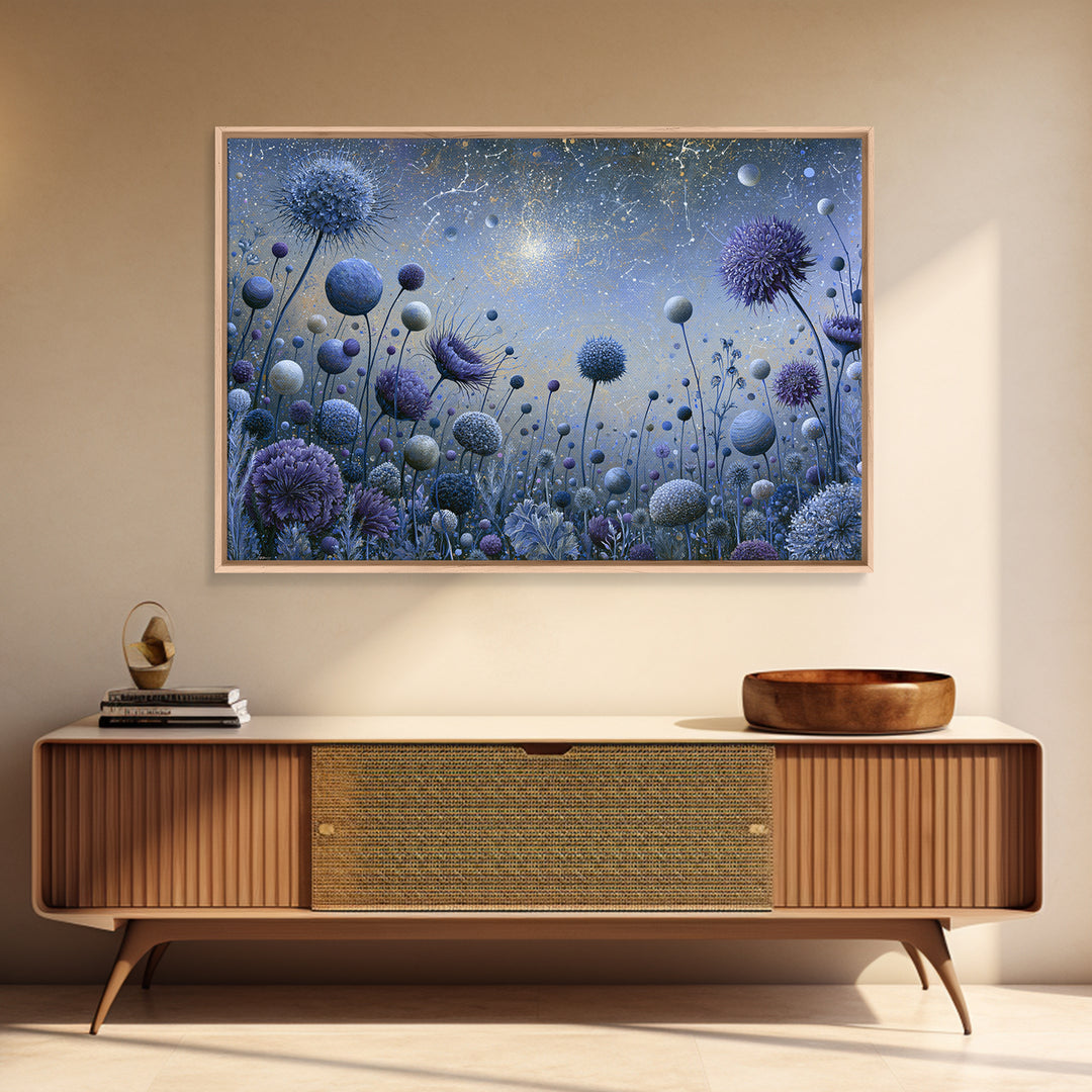Cosmic Garden with Planets as Flowers Framed Canvas Print, Space Art, Luxury Decor, Spa Decor, Fine Art, Serenity, Room Decor, SAR-3x2-41