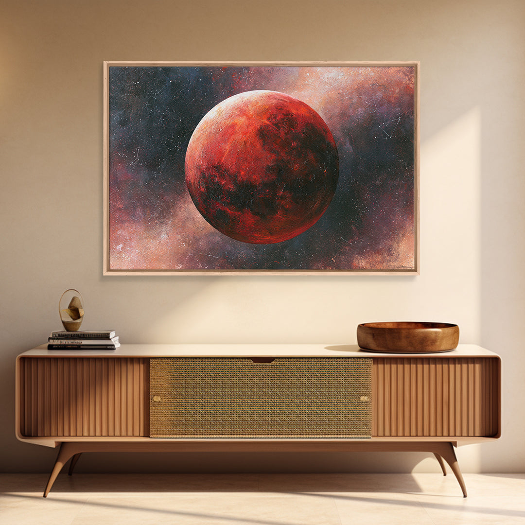 Lunar Eclipse in Deep Red Tones Framed Canvas Print, Space Art, Fine Art Print, Spa Decor, Fine Art, Serenity, Wall Decor, SAR-3x2-63