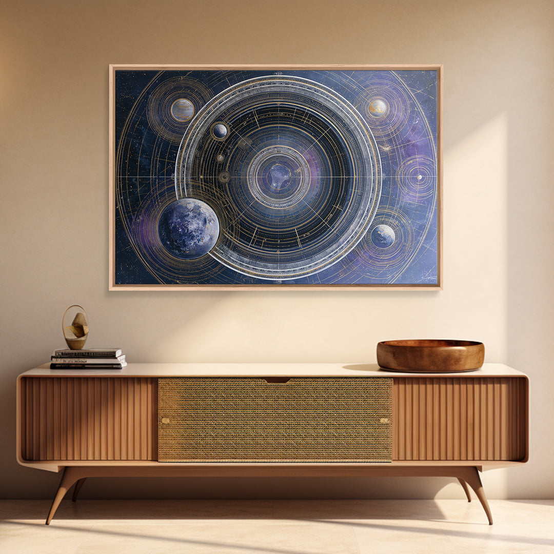 Solar System Arrangement Framed Canvas Print, Space Art, Gallery Decor, Spa Decor, Oil Painting, Serenity, Home Decor, SAR-3x2-8
