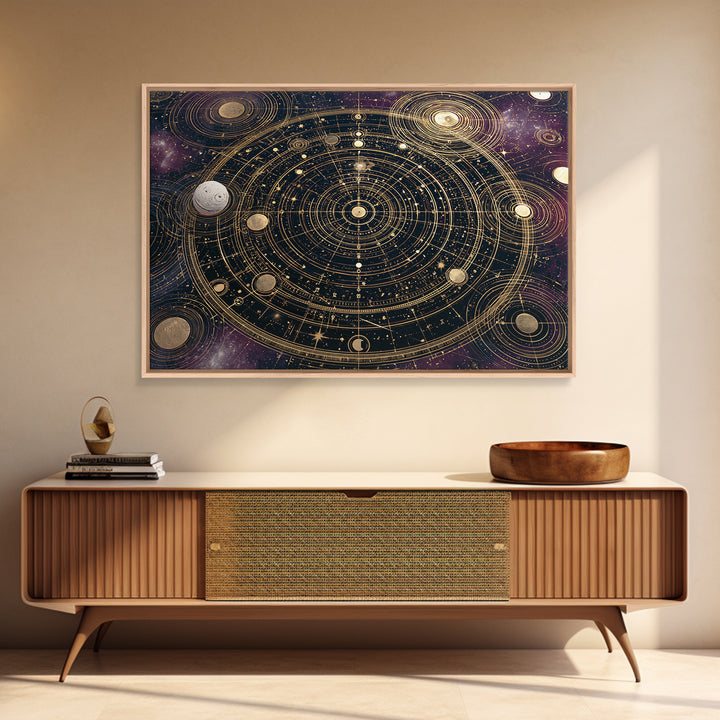 Solar System Arrangement Framed Canvas Print, Space Art, Spa Decor, Watercolor Art, Serenity, Living Room Wall Art, SAR-3x2-80