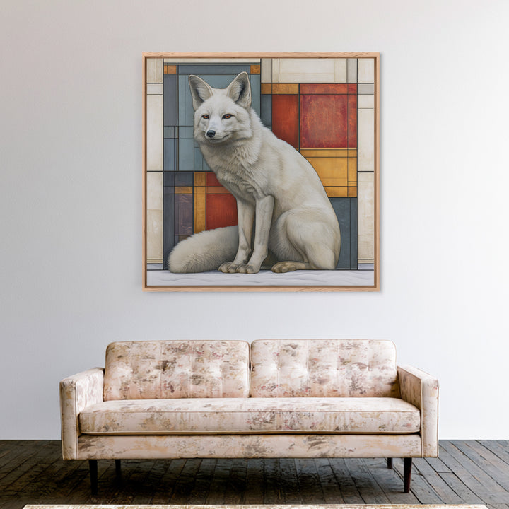 White Fox in Quiet Snow Framed Canvas Print, Scandinavian Art, Wall Decor, Living Room Decor, Fine Art, Nordic, Canvas Art, SCA-1x1-12