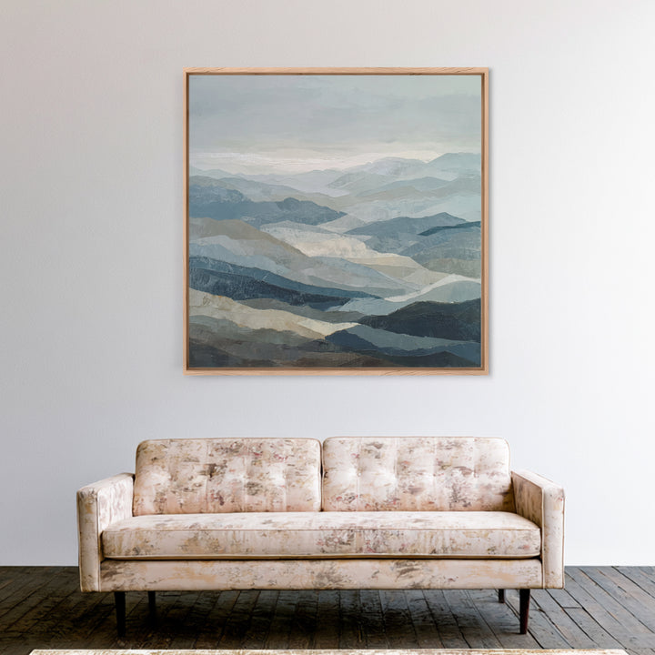 Minimal Fjord Landscape Framed Canvas Print, Scandinavian Art, Living Room Wall Art, Living Room Decor, Oil Painting, Nordic, SCA-1x1-2