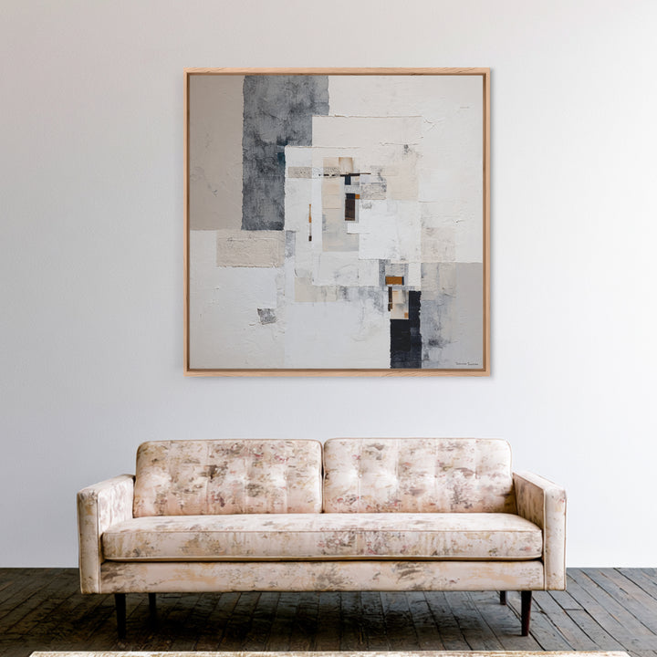 Soft Beige Geometric Abstraction Framed Canvas Print, Scandinavian Art, Abstract Wall Art, Living Room Decor, Fine Art, Nordic, SCA-1x1-27