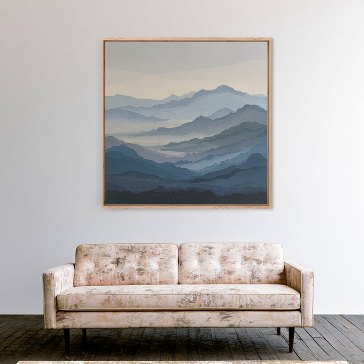Muted Mountain Layers Framed Canvas Print, Scandinavian Art, Gallery Decor, Living Room Decor, Fine Art, Nordic, Home Decor, SCA-1x1-32