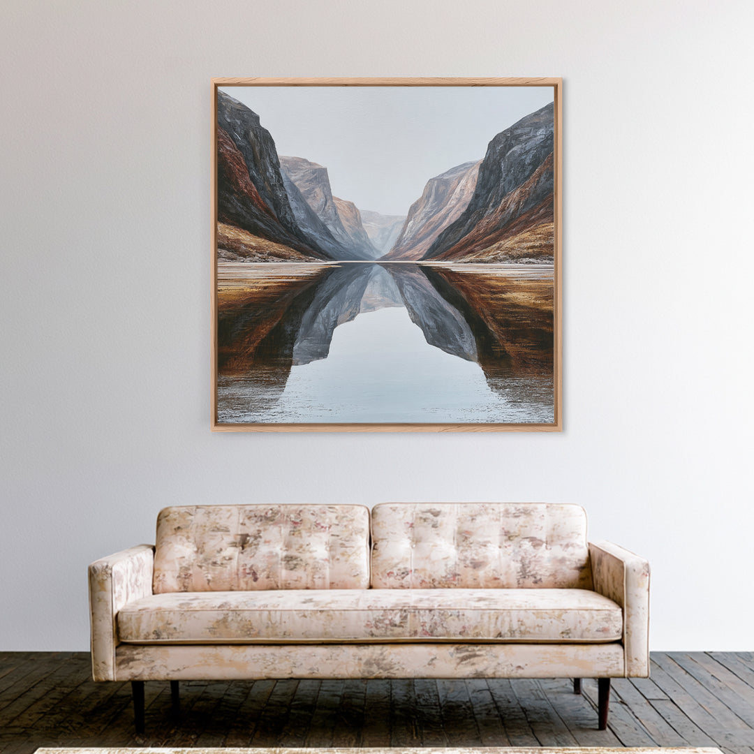 Minimal Fjord Landscape Canvas Print, Scandinavian Art, Neutral Decor, Living Room Decor, Fine Art, Nordic, Wall Decor, SCA-1x1-50