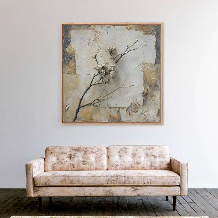 Pale Oak Botanical Line Drawing Framed Canvas Print, Scandinavian Art, Wall Decor, Living Room Decor, Fine Art, Nordic, SCA-1x1-53