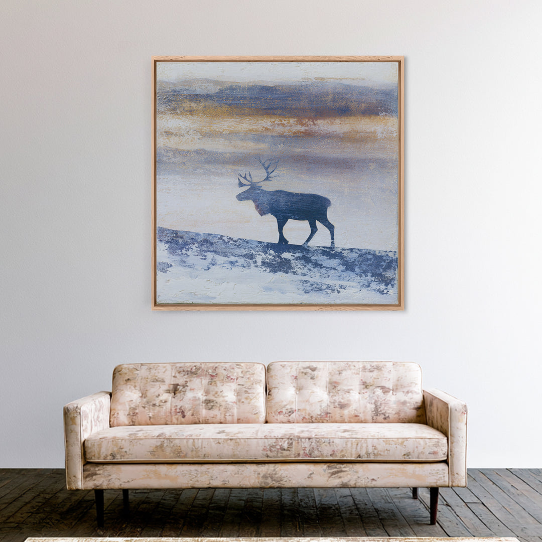 Reindeer Silhouette in Snowy Landscape Canvas Print, Scandinavian Art, Modern Decor, Living Room Decor, Fine Art, Nordic, SCA-1x1-54