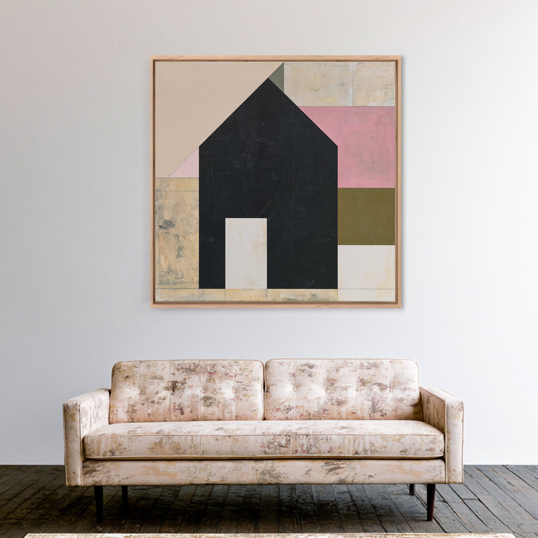 Simple Black House Shape Canvas Print, Scandinavian Art, Neutral Decor, Living Room Decor, Abstract Art, Nordic, Wall Decor, SCA-1x1-55