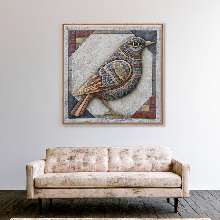 Nordic Folk Bird Canvas Print, Scandinavian Art, Modern Decor, Living Room Decor, Fine Art, Nordic, Wall Decor, Art Print, SCA-1x1-59