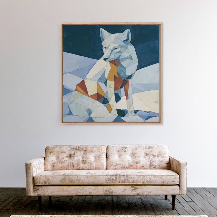 White Fox in Quiet Snow Canvas Print, Scandinavian Art, Boho Wall Art, Living Room Decor, Fine Art, Nordic, Modern Decor, SCA-1x1-60