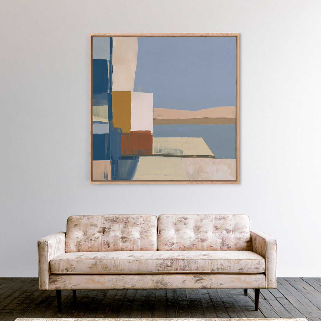 Calm Lake Dock Framed Canvas Print, Scandinavian Art, Fine Art Print, Living Room Decor, Oil Painting, Nordic, Printable, SCA-1x1-63