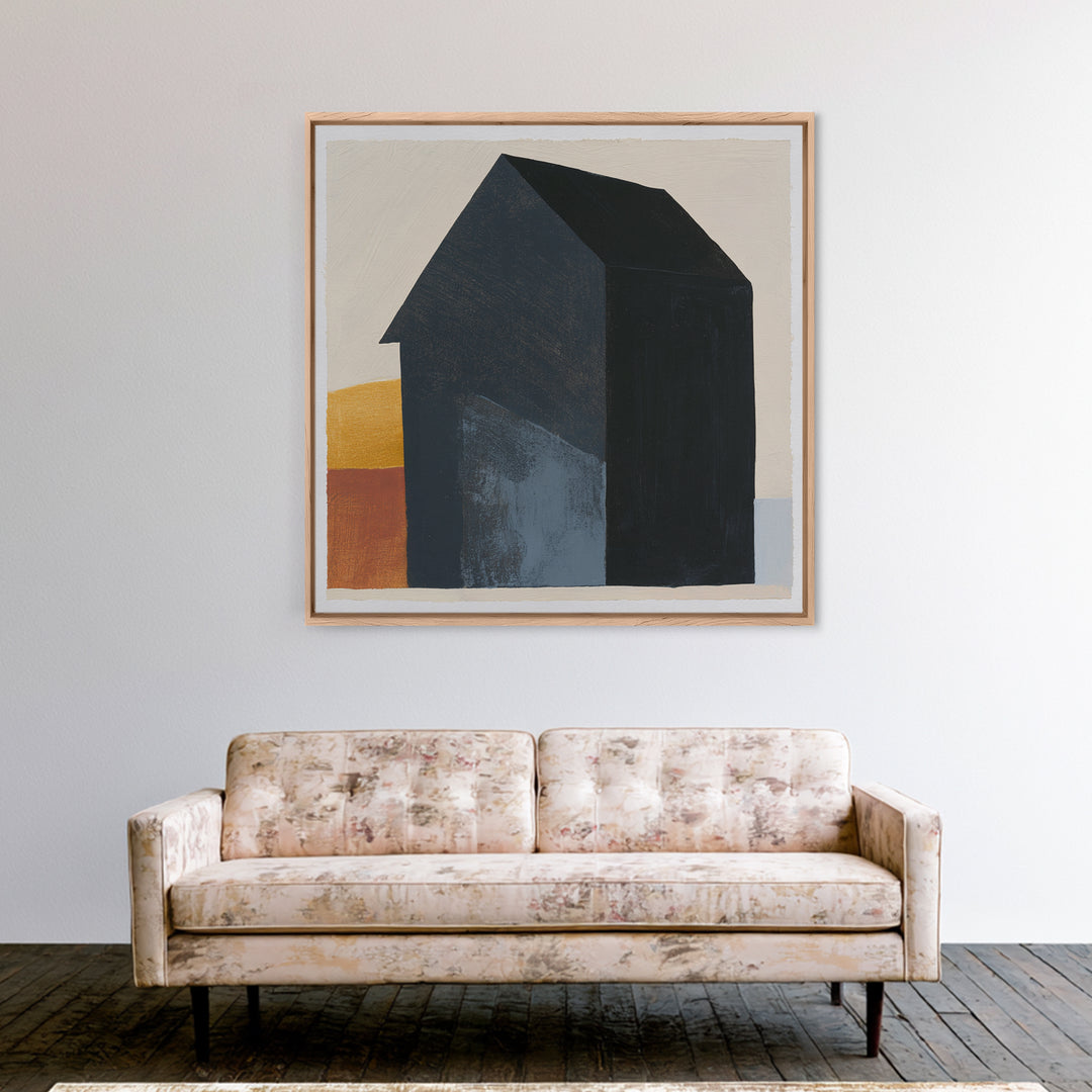 Simple Black House Shape Framed Canvas Print, Scandinavian Art, Abstract Art, Living Room Decor, Nordic, Abstract Painting, SCA-1x1-7