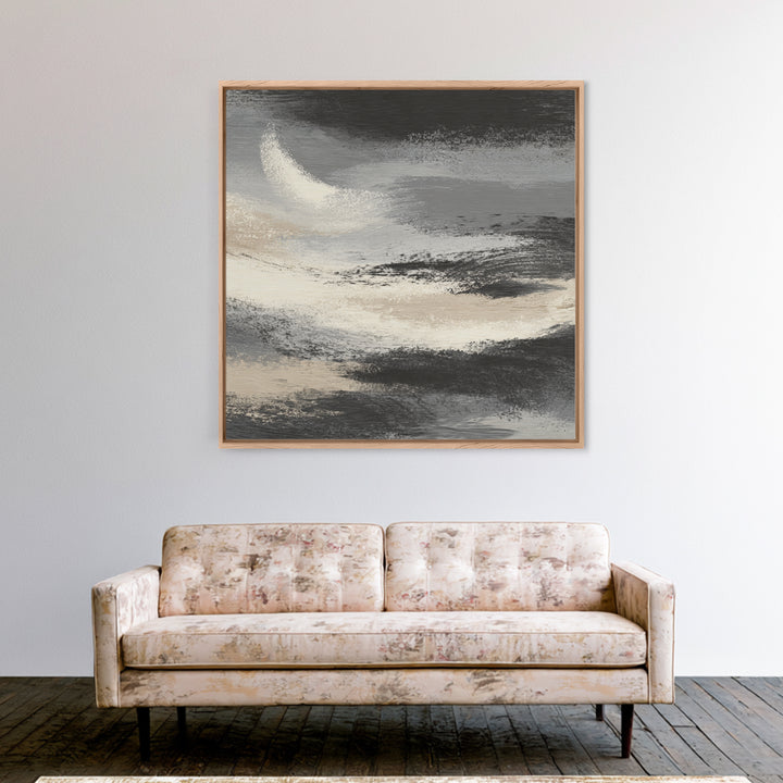 Herringbone Monochrome Pattern Framed Canvas Print, Scandinavian Art, Gallery Decor, Living Room Decor, Fine Art, Nordic, SCA-1x1-70
