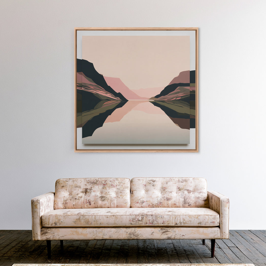Minimal Fjord Landscape Framed Canvas Print, Scandinavian Art, Room Decor, Living Room Decor, Nordic, Mid Century Modern, SCA-1x1-74