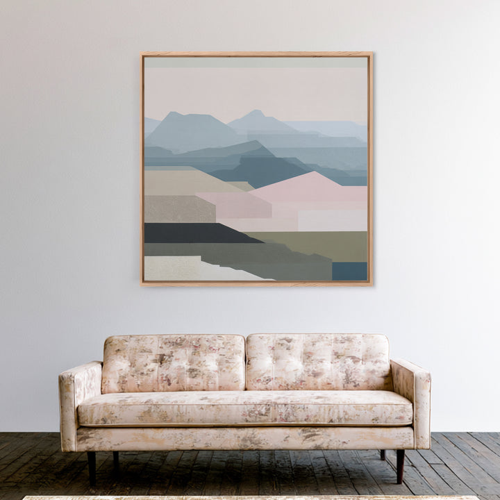 Muted Mountain Layers Framed Canvas Print, Scandinavian Art, Mid Century Modern, Living Room Decor, Oil Painting, Nordic, SCA-1x1-8