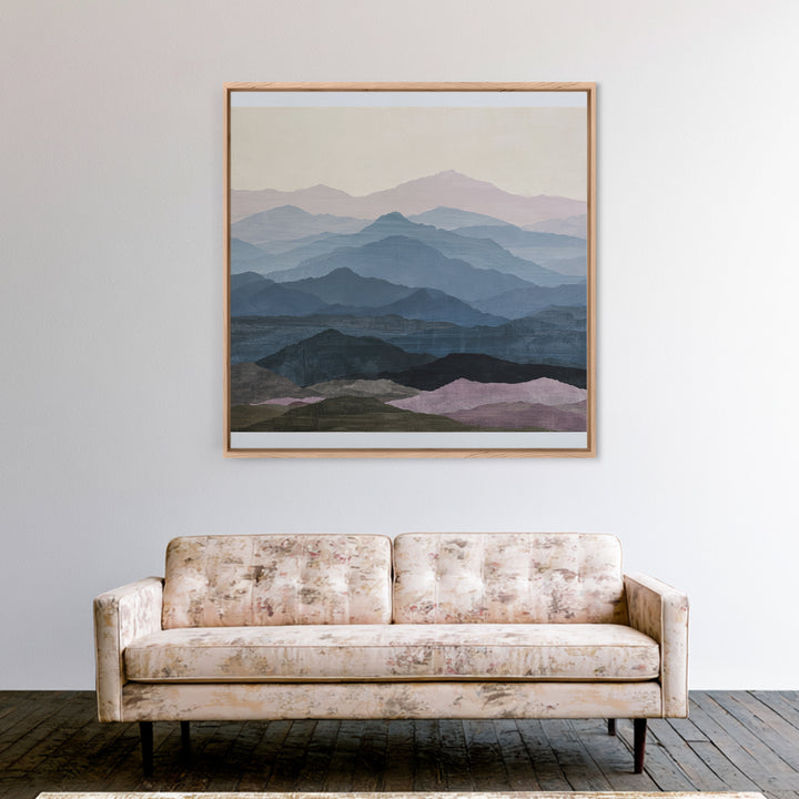 Muted Mountain Layers Framed Canvas Print, Scandinavian Art, Statement Artwork, Living Room Decor, Fine Art, Nordic, Art Print, SCA-1x1-80