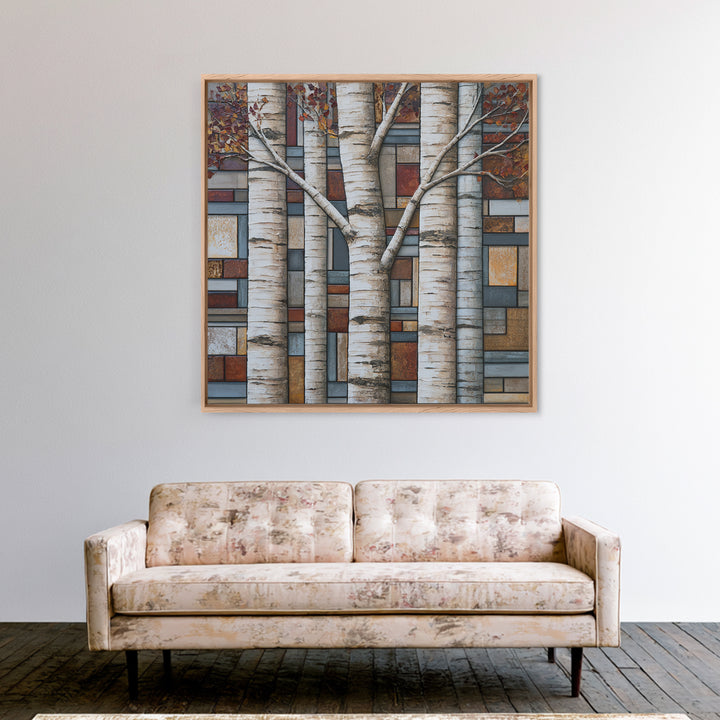 Birch Tree Trunks Canvas Print, Scandinavian Art, Minimalist Decor, Living Room Decor, Fine Art, Nordic, Oil Painting, SCA-1x1-9