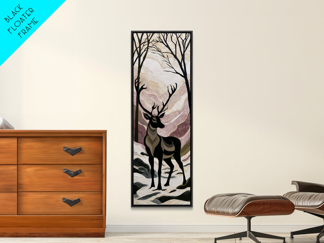 Reindeer Silhouette in Snowy Landscape Canvas Print, Scandinavian Art, Luxury Decor, Living Room Decor, Oil Painting, Nordic, SCA-1x3-18
