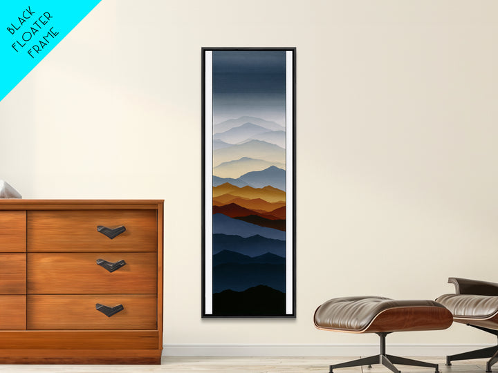 Muted Mountain Layers Framed Canvas Print, Scandinavian Art, Oil Painting, Living Room Decor, Fine Art, Nordic, Boho Wall Decor, SCA-1x3-20