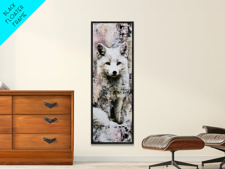 White Fox in Quiet Snow Framed Canvas Print, Scandinavian Art, Digital Wall Art, Living Room Decor, Fine Art, Nordic, SCA-1x3-24