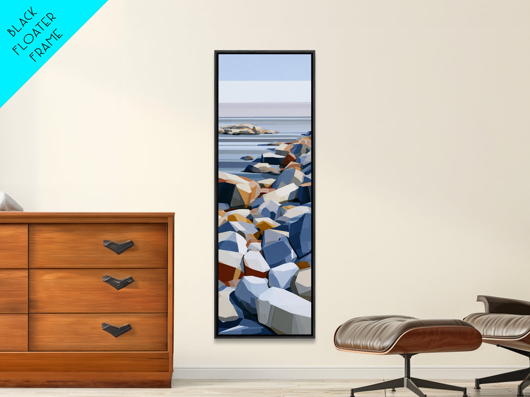 Quiet Coastal Rocks and Gray Sea Canvas Print, Scandinavian Art, Wall Art Print, Living Room Decor, Fine Art, Nordic, SCA-1x3-35