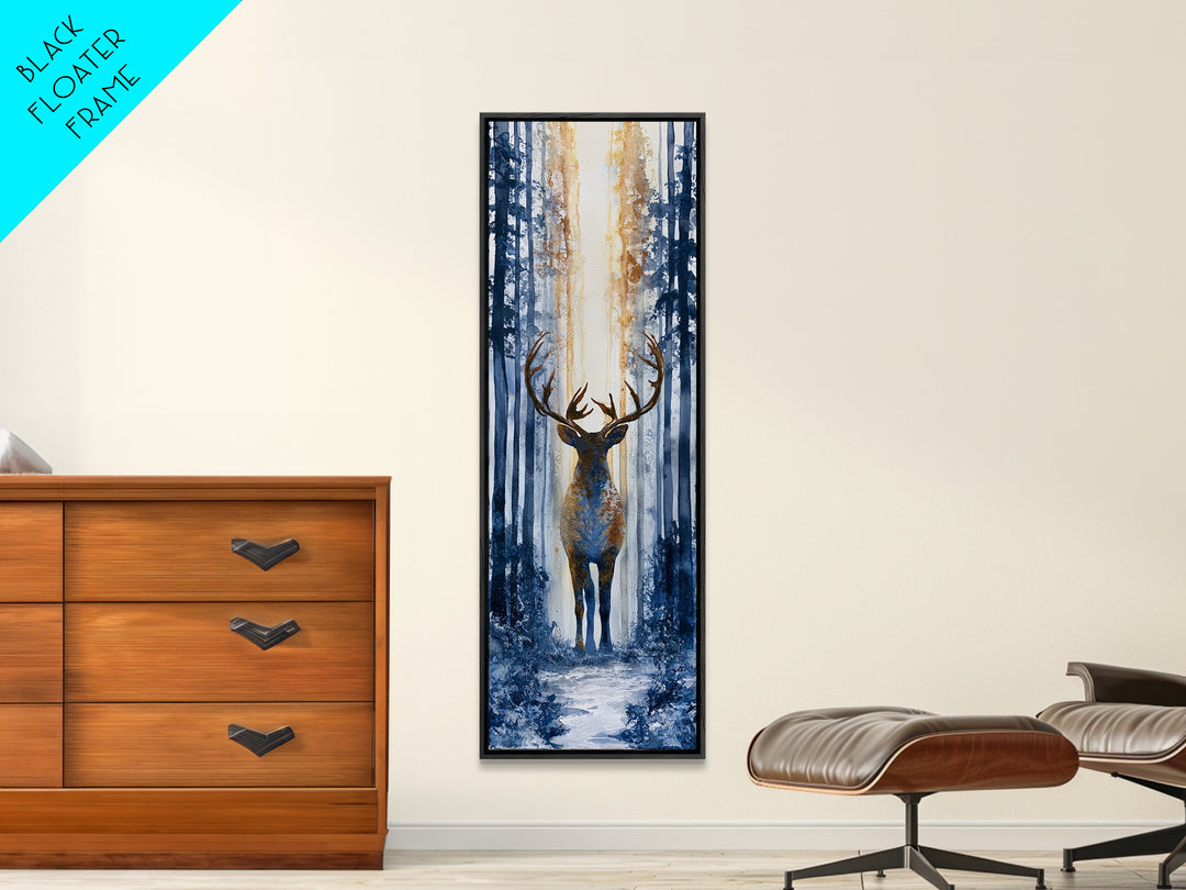 Reindeer Silhouette in Snowy Landscape Canvas Print, Scandinavian Art, Luxury Decor, Living Room Decor, Oil Painting, Nordic, SCA-1x3-42