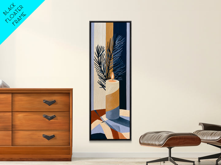 Hygge Candle and Pine Branch Still Life Canvas Print, Scandinavian Art, Abstract Painting, Living Room Decor, Nordic, SCA-1x3-64