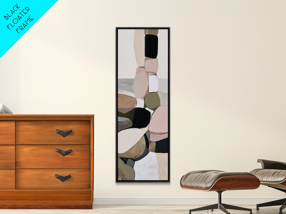 Quiet Coastal Rocks and Gray Sea Framed Canvas Print, Scandinavian Art, Textured Painting, Living Room Decor, Fine Art, Nordic, SCA-1x3-83