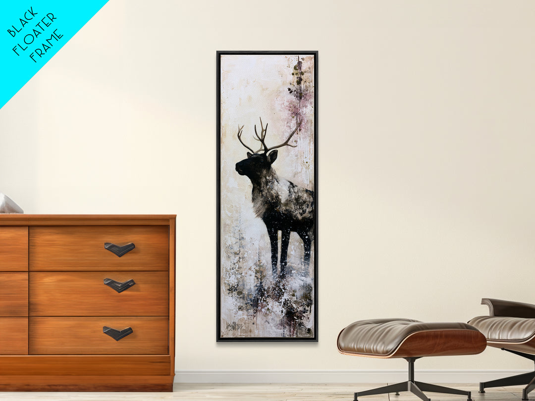 Reindeer Silhouette in Snowy Landscape Canvas Print, Scandinavian Art, Printable, Living Room Decor, Fine Art, Nordic, SCA-1x3-90