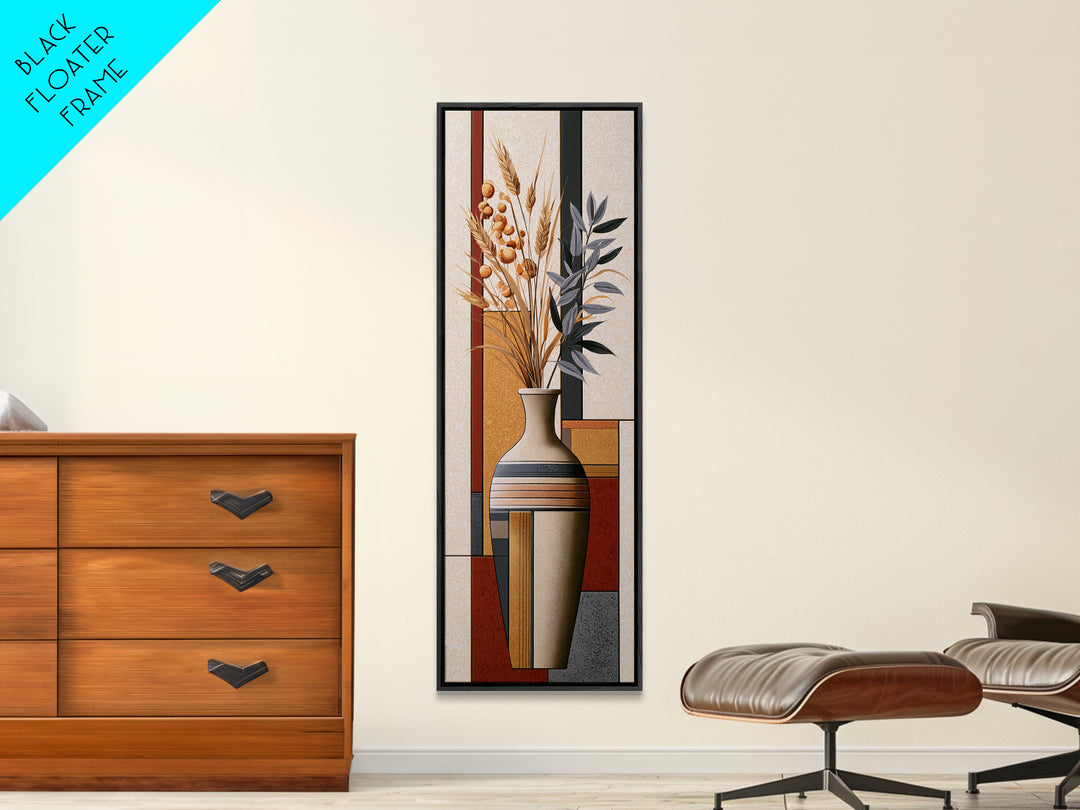 Ceramic Vase with Dried Grasses Canvas Print, Scandinavian Art, Living Room Decor, Oil Painting, Nordic, Wall Hanging, SCA-1x3-97