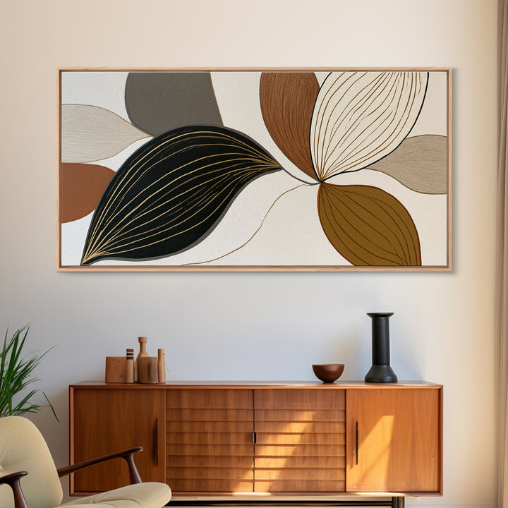 Pale Oak Botanical Line Drawing Framed Canvas Print, Scandinavian Art, Abstract Art, Living Room Decor, Oil Painting, Nordic, SCA-2x1-25