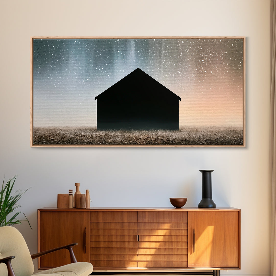 Simple Black House Shape Framed Canvas Print, Scandinavian Art, Abstract Art, Living Room Decor, Nordic, Abstract Painting, SCA-2x1-3