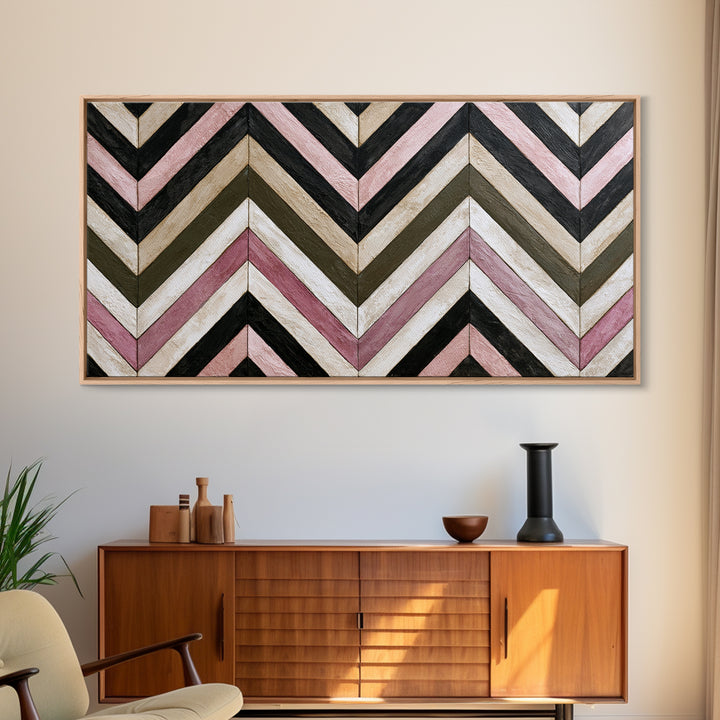 Herringbone Monochrome Pattern Framed Canvas Print, Scandinavian Art, Wall Art, Living Room Decor, Fine Art, Nordic, SCA-2x1-42