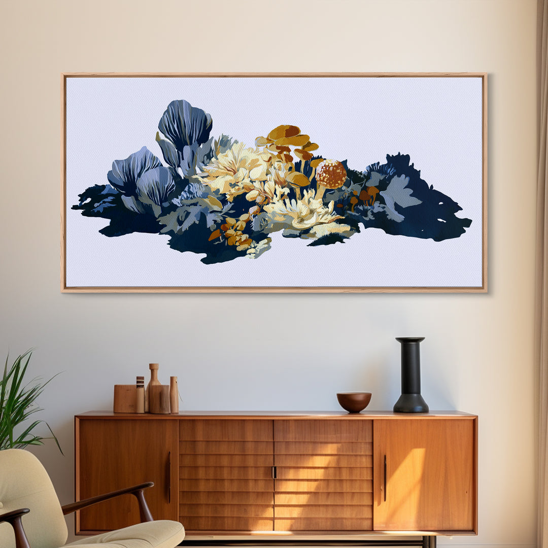 Simple Mushroom and Moss Forest Study Canvas Print, Scandinavian Art, Minimalist Decor, Living Room Decor, Fine Art, Nordic, SCA-2x1-44