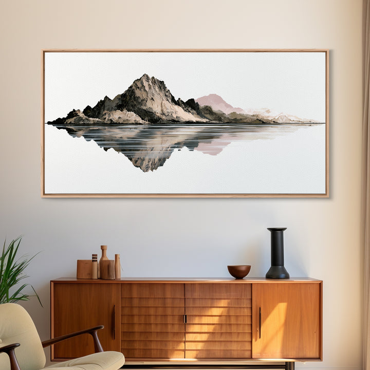 Minimal Fjord Landscape Framed Canvas Print, Scandinavian Art, Printable Wall Art, Living Room Decor, Fine Art, Nordic, SCA-2x1-46