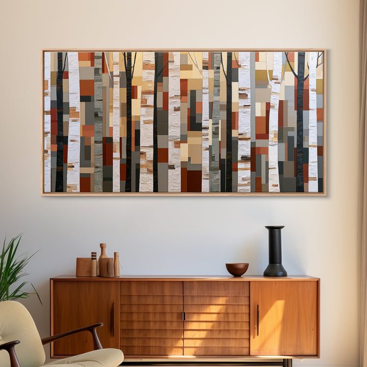 Birch Tree Trunks Canvas Print, Scandinavian Art, Wall Art Print, Living Room Decor, Oil Painting, Nordic, Fine Art Print, SCA-2x1-53